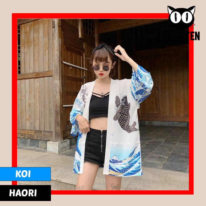 HAORI YUKATA CARDIGAN KIMONO HARAJUKU KOI UNISEX CWO CWE POLYESTER Wanita Outer