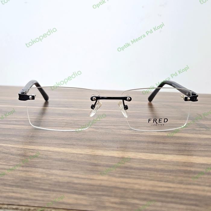kacamata pria wanita elegan fred frameless full black grade original Bluecromic Blueray