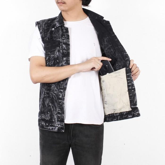 Rompi Jeans Sobek pria Vest Denim Jaket Motor Touring Black Sand wash M L XL