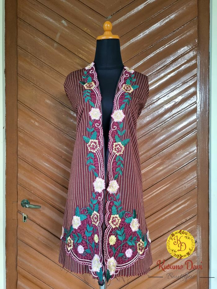 Kain Lurik Bordir Warna Ungu Tua
