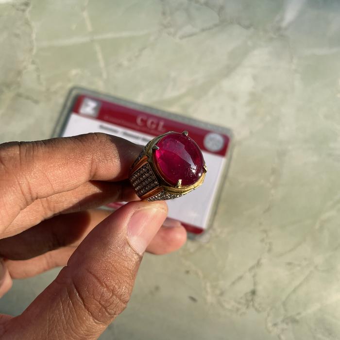 Cincin Natural Ruby Red Pigeon Blood + Memo CGL Ring Perak Handmade Microsetting