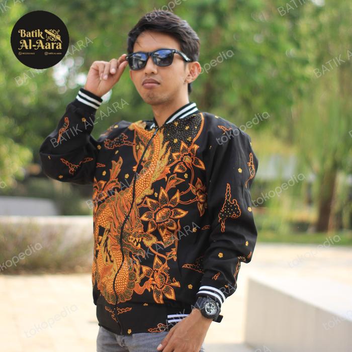 BRAHMA Jaket Batik Bomber New Pria Motif Wanita Hitam Casual Parasut Katun Panjang Baju Cowok Size M