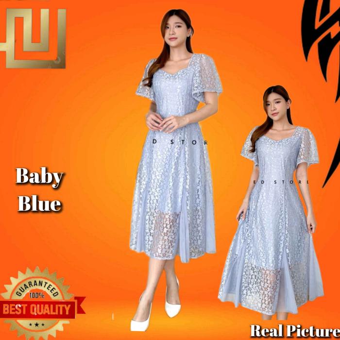 Baju Gaun Pesta Wanita Stevia LD 92-98 Midi Dress Jumbo LD 108-114 Baby Blue