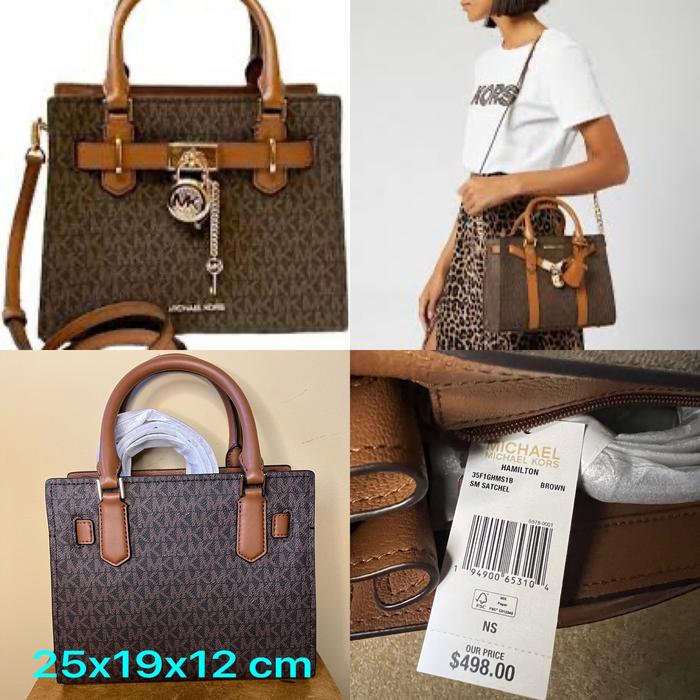 NWT Tas Branded MK Hamilton Small Satchel Brown Logo Autuentic