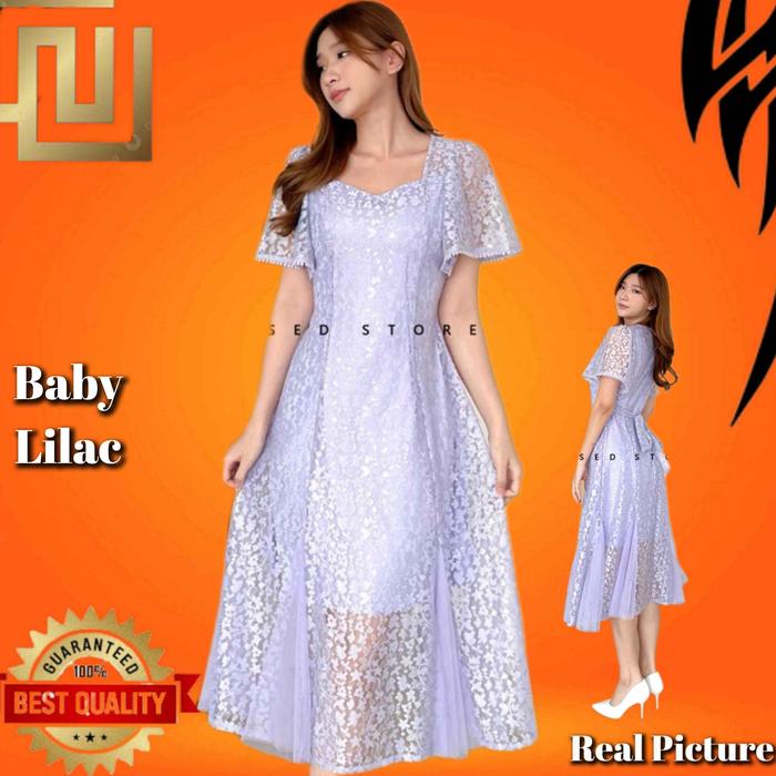 Baju Gaun Pesta Wanita Stevia LD 92-98 Midi Dress Jumbo LD 108-114 Baby Lilac