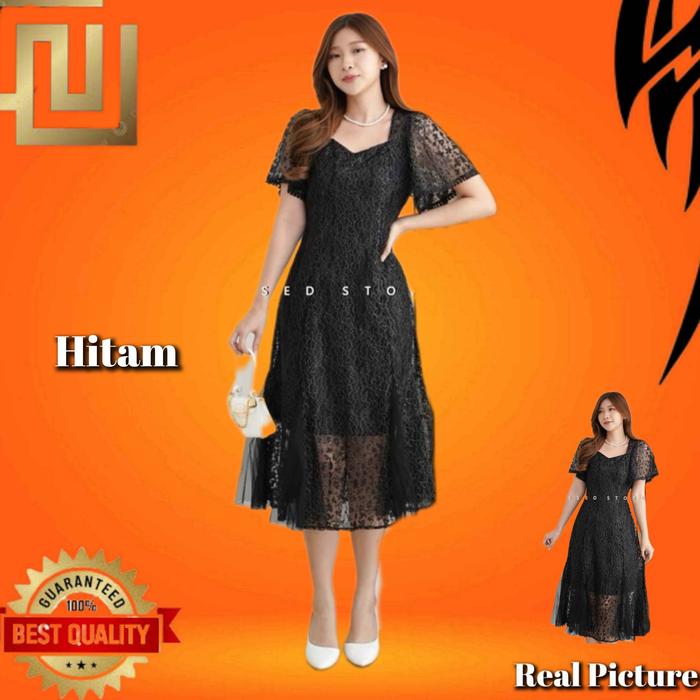 Baju Gaun Pesta Wanita Stevia LD 92-98 Midi Dress Jumbo LD 108-114 Hitam