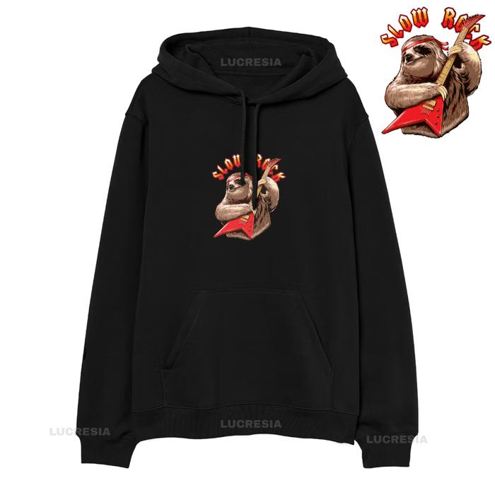 Sweater Hoodie Pria Wanita Design Motif Sablon Slow Rock Bahan Fleece tebal premium