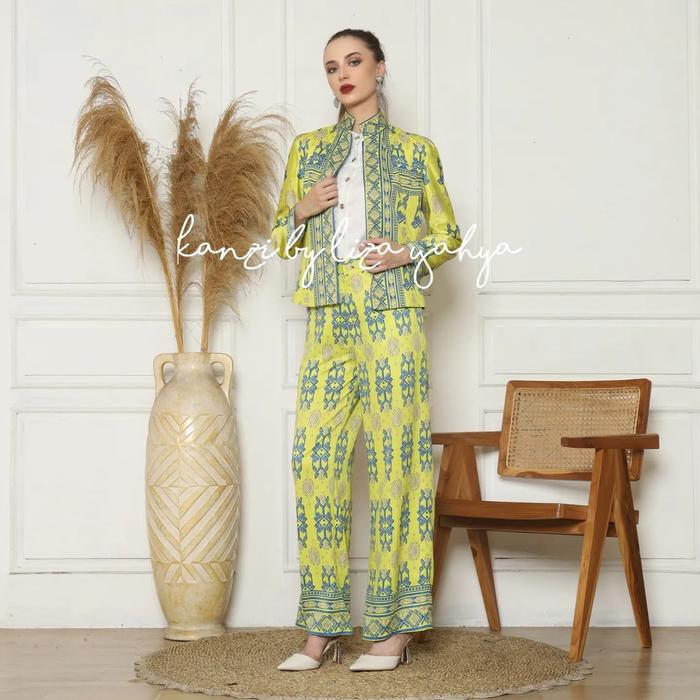 Blazer Set Pants • Setelan Celana Kuning Lime • Setelan Blazer Wanita • Setelan Modern • One Set Bla