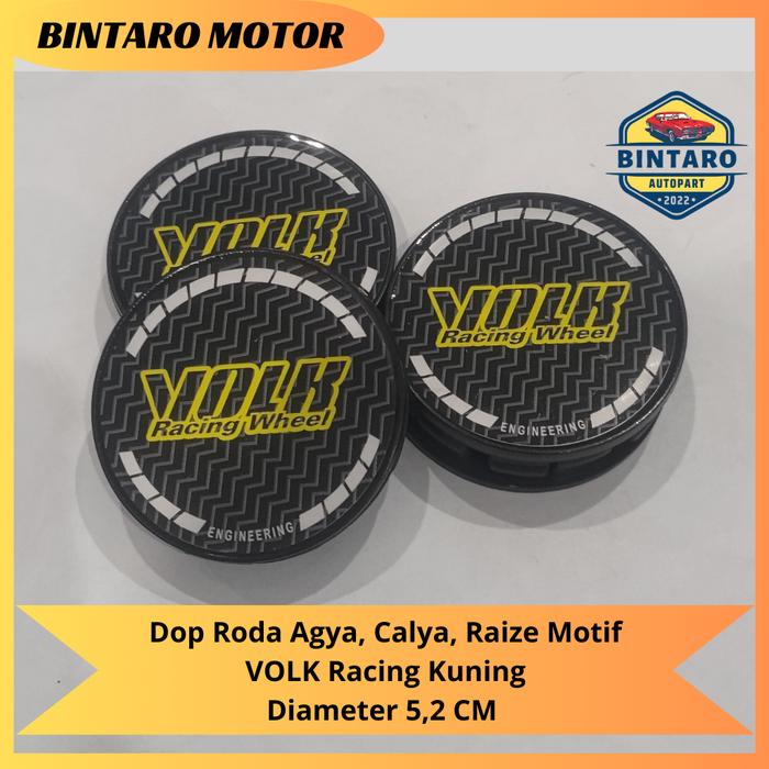 Dop Roda atau Tutup Velg Toyota Agya, Calya, Raize Diameter 5,2 cm Motif VOLK Racing Kuning