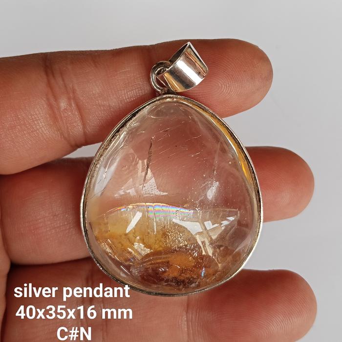 liontin perak, batu natural kecubung karang, rainbow