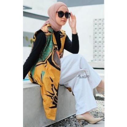 Premium Outer Palmia Abstrak Batik Longcardi Wanita Seragam Kerja