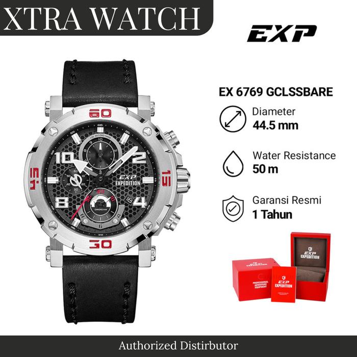 JAM TANGAN PRIA EXPEDITION EXP 6769 / E6769 ORIGINAL CHRONOGRAPH - BLACK SILVER RED