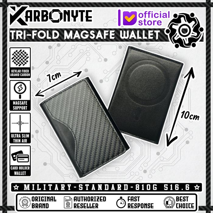 Karbonyte Tri-Fold Wallet Leather Wireless MagSafe Magnetic Slim Wallet Card Holder Storage Dompet K