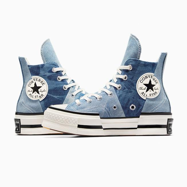 Converse Chuck 70 70s Plus Distressed Denim Jeans Patchwork Remix Hi Navy Blue