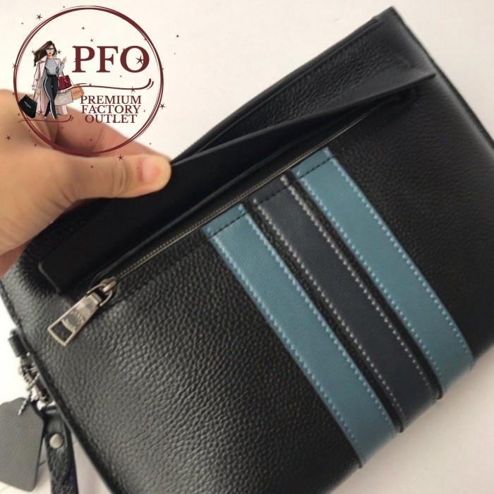 Tas Coach 31514 Pouch Men Striped Spell Clutch Navy Black Leather Ori Terlaris