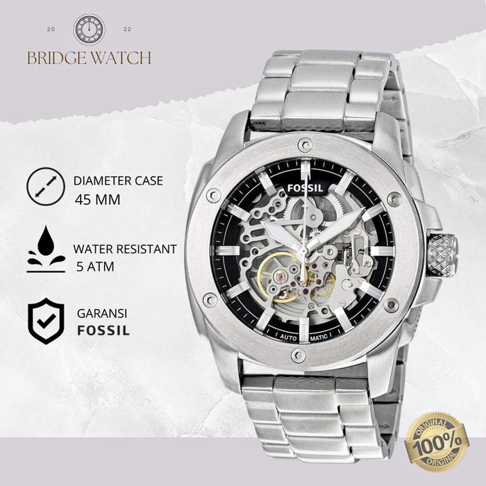 Jam Tangan Pria Fossil Machine Automatic Silver Stainless Steel Mewah Sporty Original ME3081