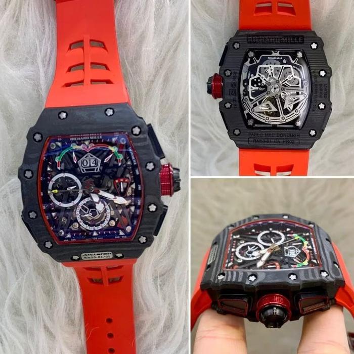 JAM PRIA COWOK OTOMATIS RM CARBON MATIC FULSET BOX ORI