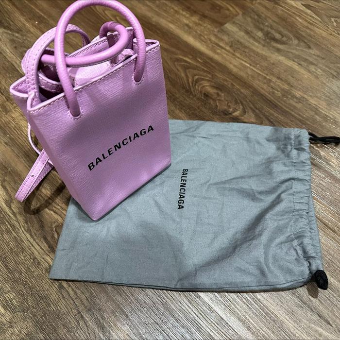 Balenciaga Logo Shopping Phone Bag Mini Pink