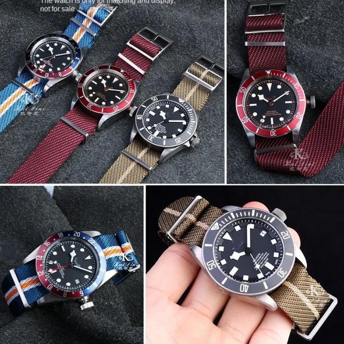 Woven Nato Strap / Twill Nylon Strap Tudor Style Silver Buckle