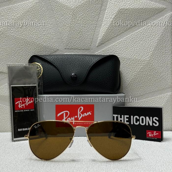 Kacamata Rayban Aviator RB3025 Gold Lens Brown Original