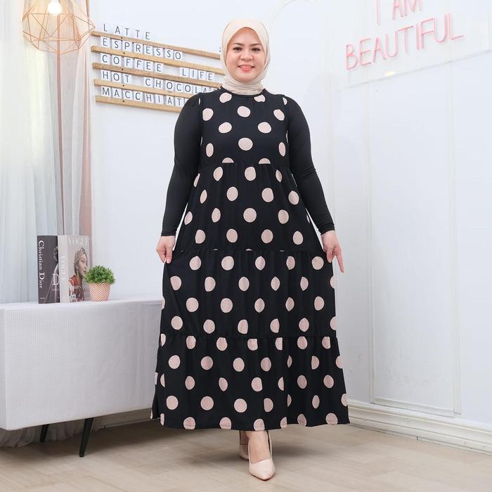 Ready Stock!!! Gamis Set Inner dan Rompi ( Jual Terpisah ) Model 3 Rample Motif Big Polkadot / Gamis