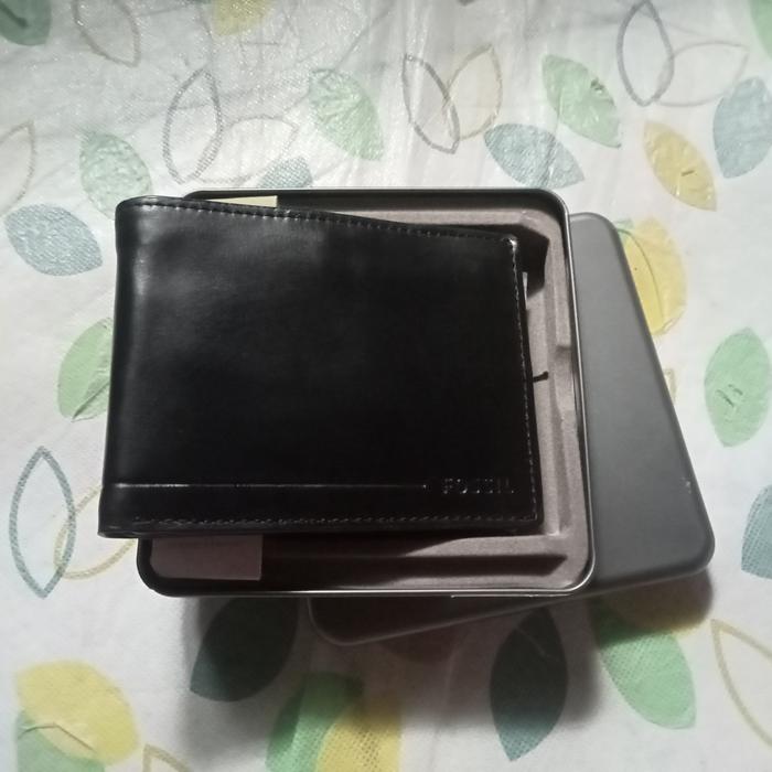 Dompet Fossil Allen Traveler Black - Dompet Kulit Pria + Tin Box