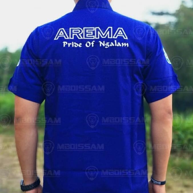 100% NEW BAJU KEMEJA KAOS KERAH AREMA FC BAHAN DRILL FULL BORDIR MURAH MBOISSAM HAPPY SHOPING