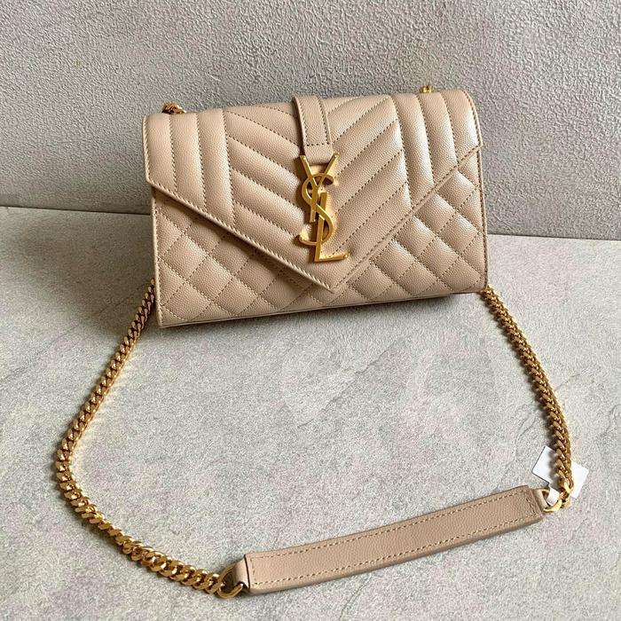 YSL Saint Laurent Small Envelope Shoulder Bag in Dark Beige Caviar GHW