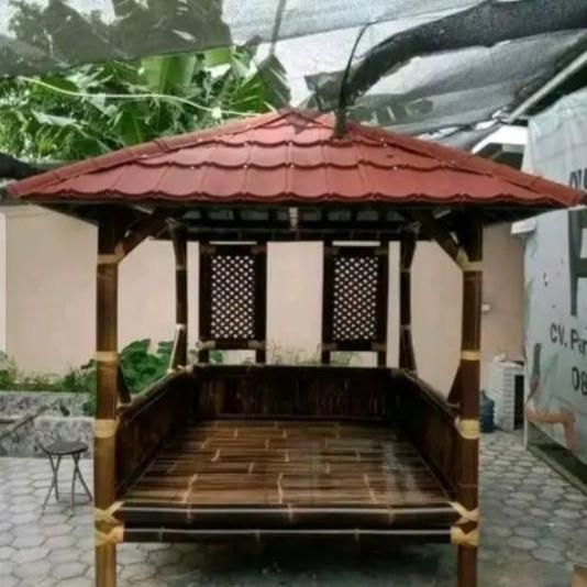 gazebo bambu hitam asli ikat tali rotan