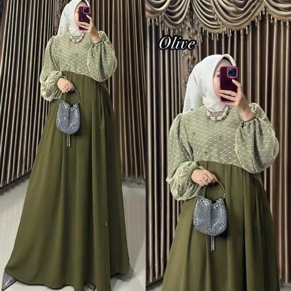 Terkini !! Baju Busana Gamis Muslim Wanita Murah Terbaru Raline Dress Payet Maxi