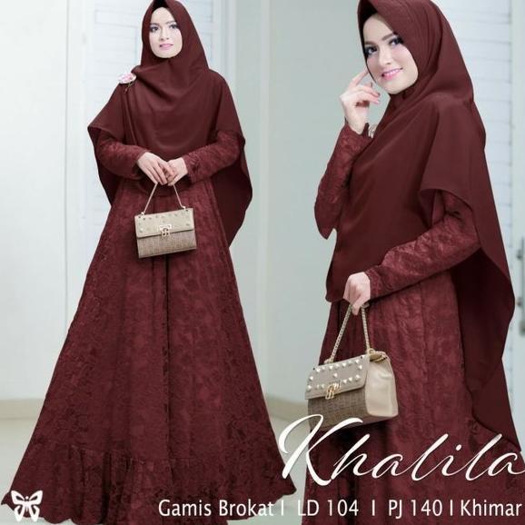 Hits 2025 !! Gamis Syari Wanita Dewasa Size L dan XXL Jumbo Brukat Khalila