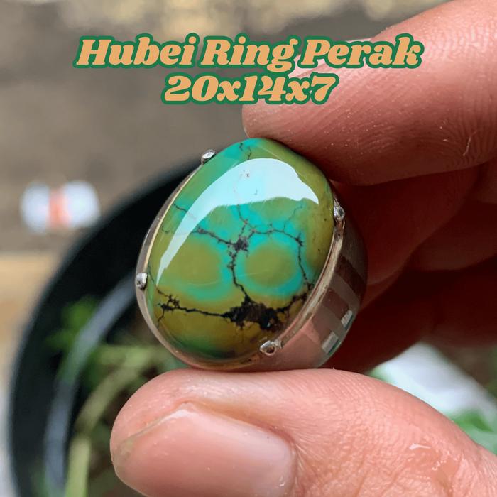 Pirus Hubei Dwi Warna Hijau Tosca Kuning Ring Perak Size 7.5