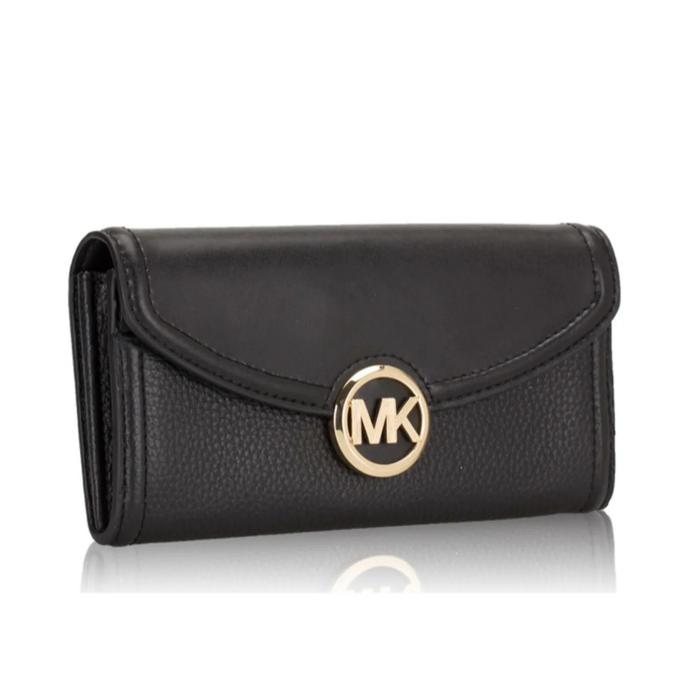 Dompet Panjang Wanita Original MK Fulton Flap Large Continental Wallet Black dan Sign Vanilla