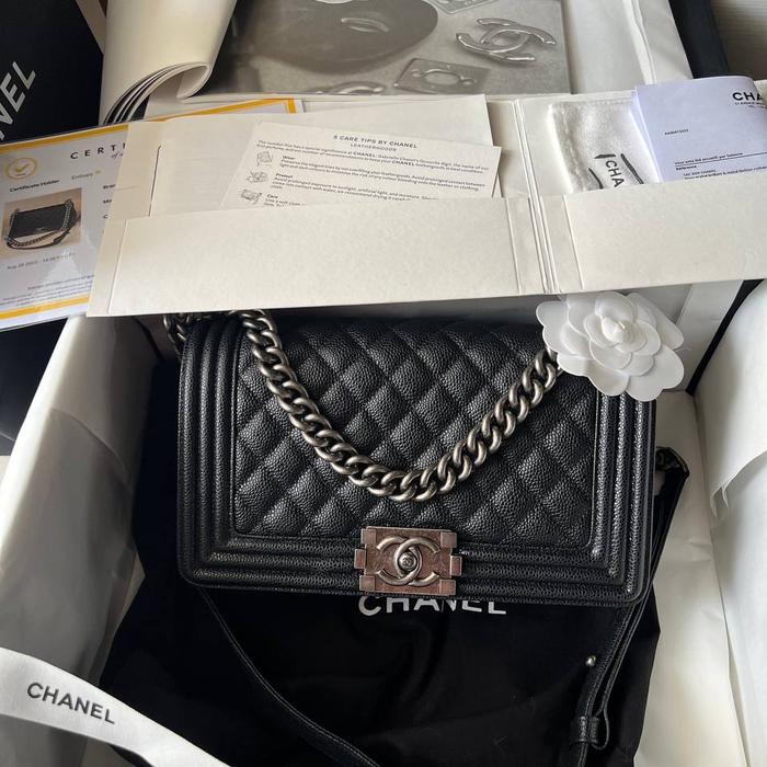preloved chanel boy black medium caviar shw authentic