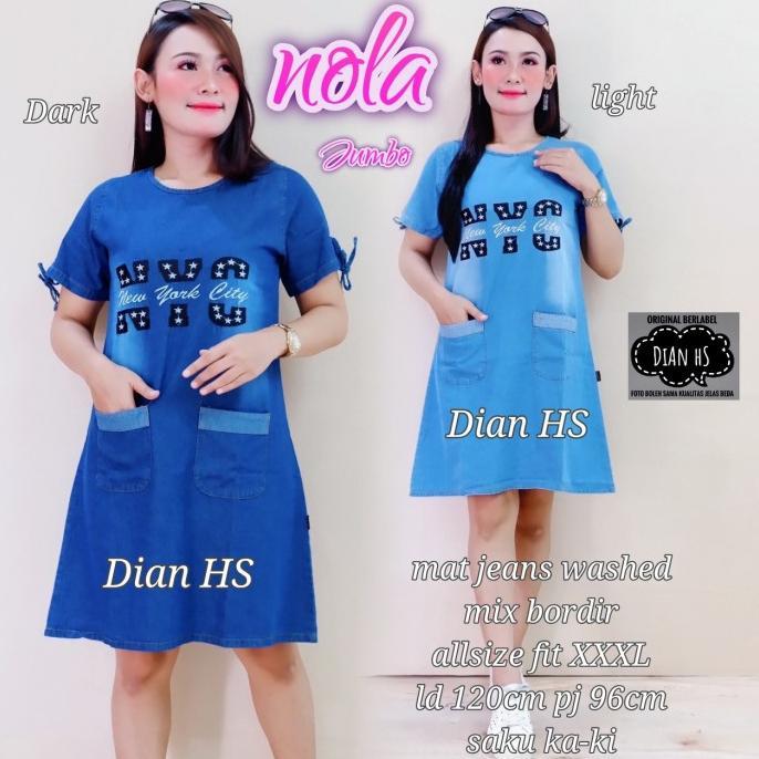 100% NEW NEW NOLA JUMBO MINI DRESS DASTER WANITA LD 120CM JEANSWASHED MODIS HAPPY SHOPING
