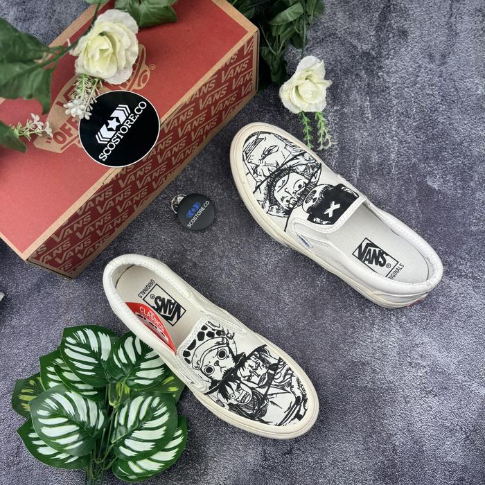 Sepatu Sneakers Casual Flat Pria Vans Slip On X One Piece White Black