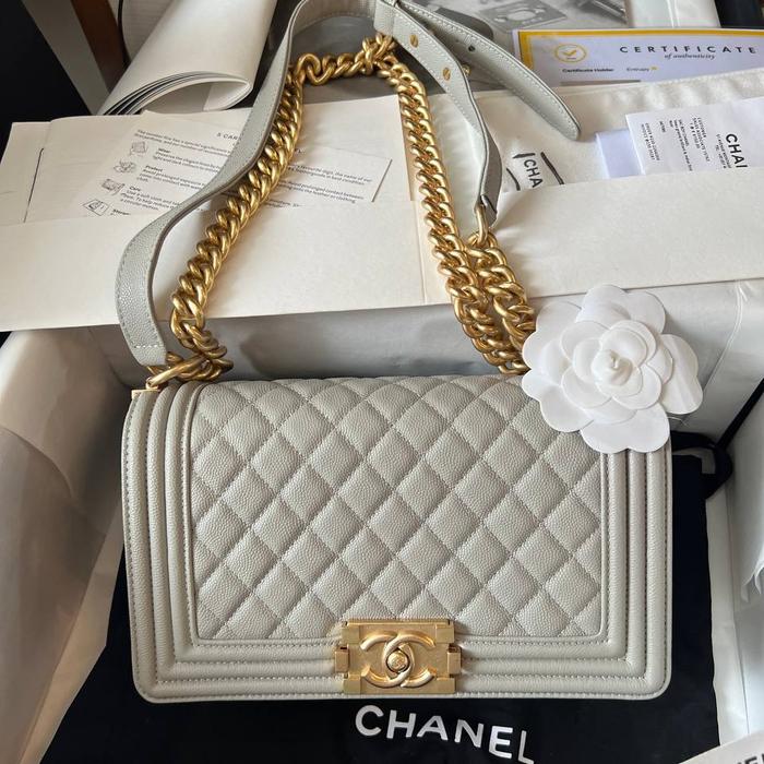 preloved chanel boy old grey medium caviar ghw authentic