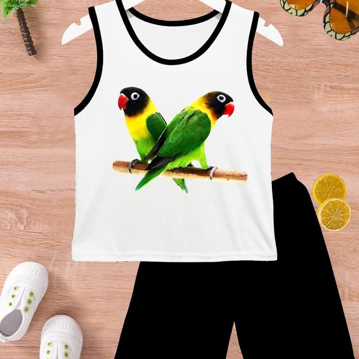 KAOS SETELAN SINGLET ANAK ANAK MOTIF LOVEBIRD KEMBAR TERBARU 1-8TAHUN