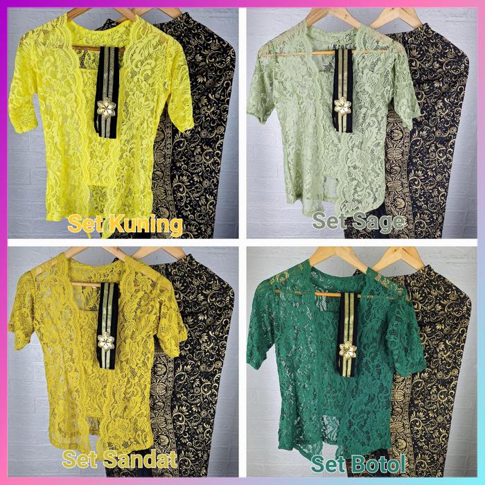 Setelan Kebaya Bali Lengan Pendek Model Bianca Terlaris Termurah Modern Warna Botol Sandat Kuning Sa