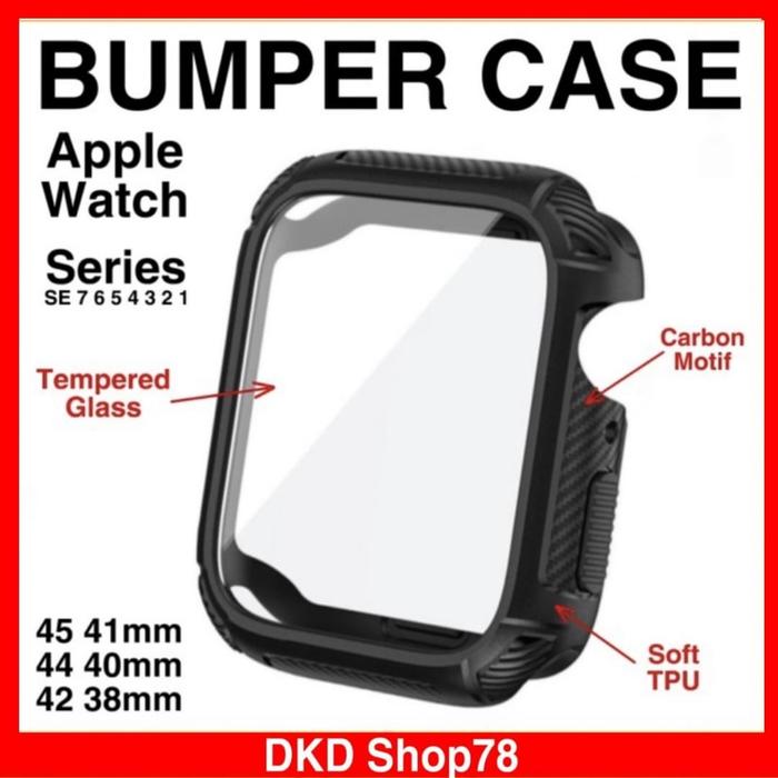 Appel Watch Bumper Case Carbon Tempered Glass Compatible