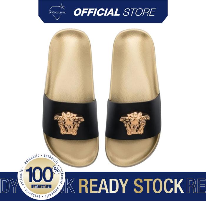 Versace La Medusa Gold Black Slide / Sandal Branded Original
