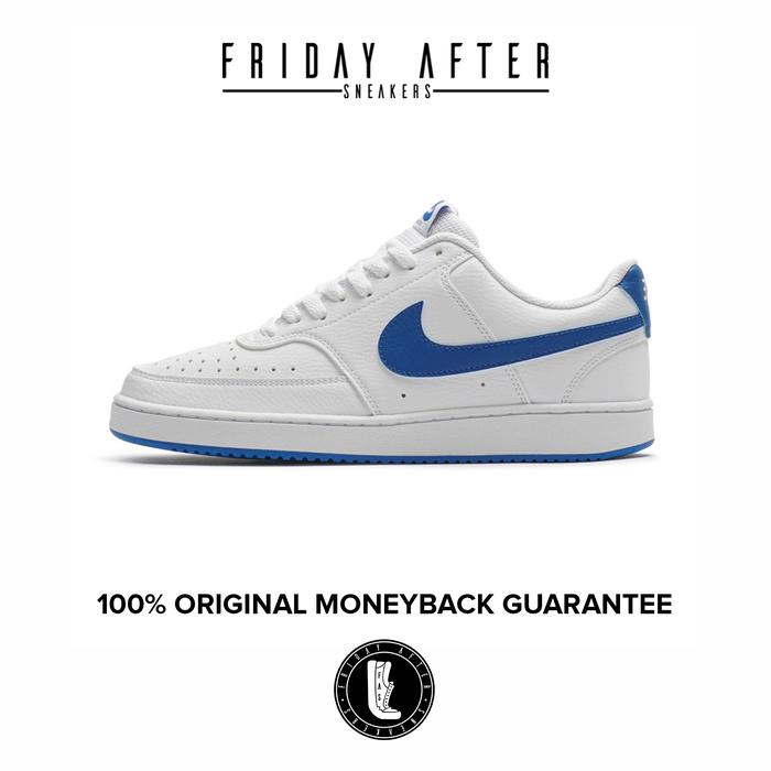 Sepatu Sneakers Pria Nike Court Vision Low White Royal Blue Original Resmi