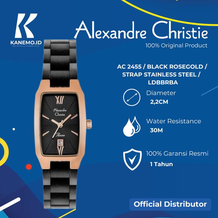 Jam Tangan Original Alexandre Christie Wanita AC 2455 - Black Rosegold