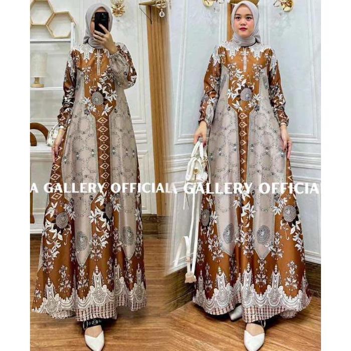 Ready Stok GAMIS MAXMARA SILK TEBAL LICIN MENGKILAT MOTIF RAFLESIA