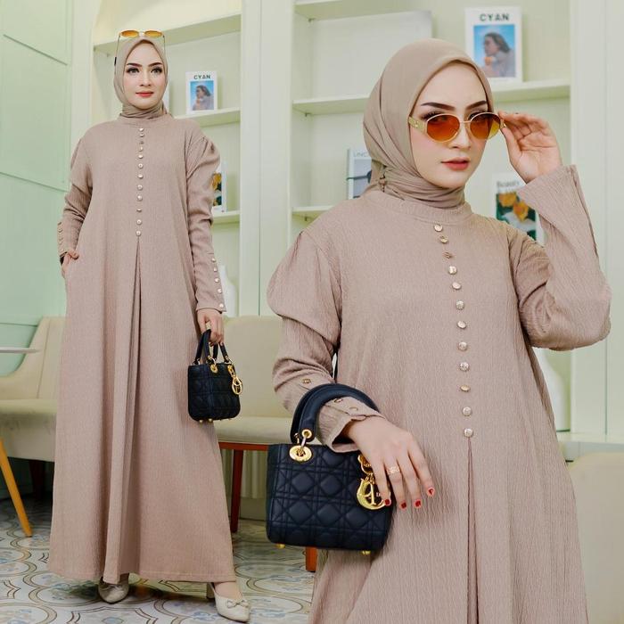 Ready Stok Gamis Dress Makaira Kancing Hidup Premium Dewasa Lengan Balon Busui Frendly Muslim Wanita