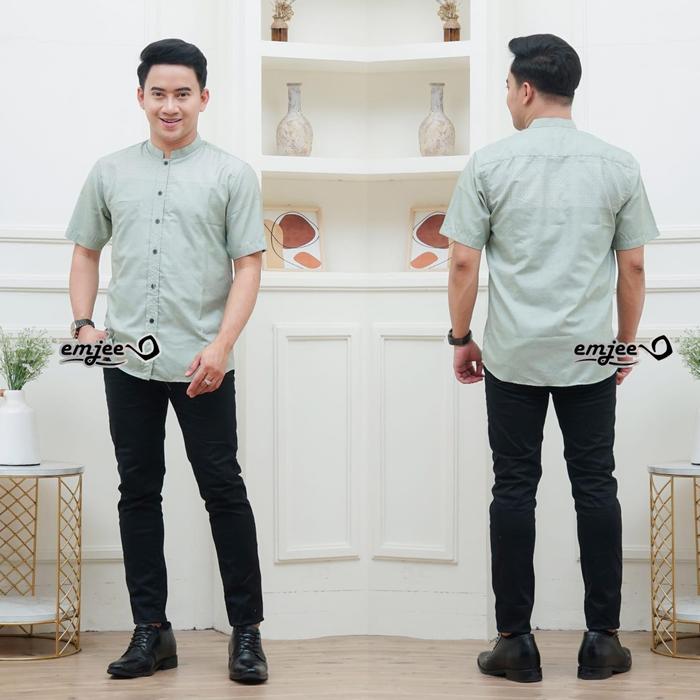 Ready Stok Baju Koko Songket Sultan Lengan Pendek Dewasa Terkini EMJEE Warna Hijau Muda