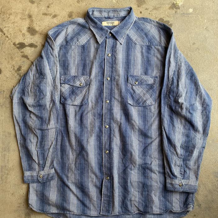 Vintage kansai perl snap button flanel kemaja
