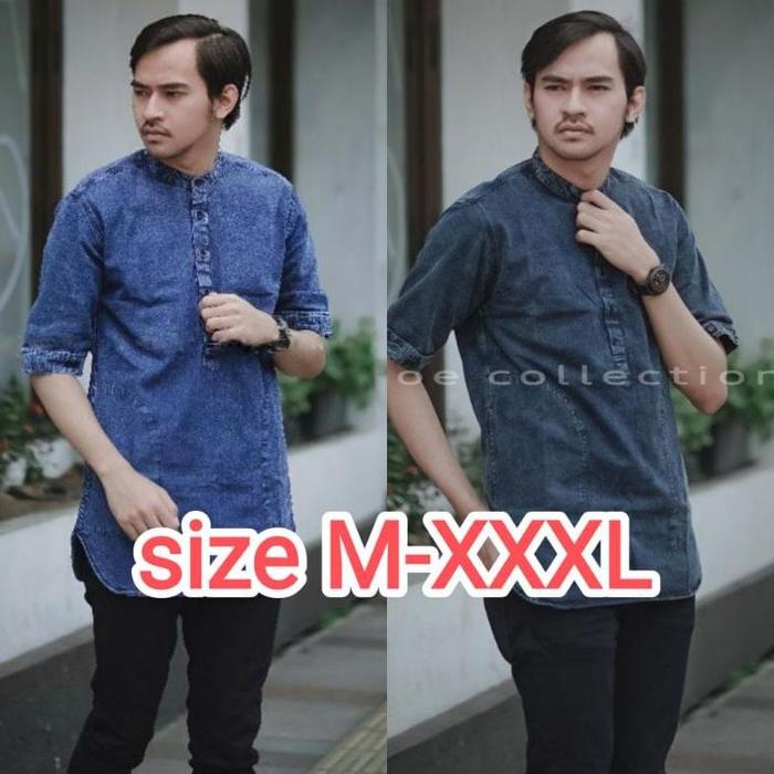 Ready Stok Koko Kurta Jeans Denim Pakistan Baju Koko Kurta Muslim 3/4 Koko Levis Denim Pria Dewasa J