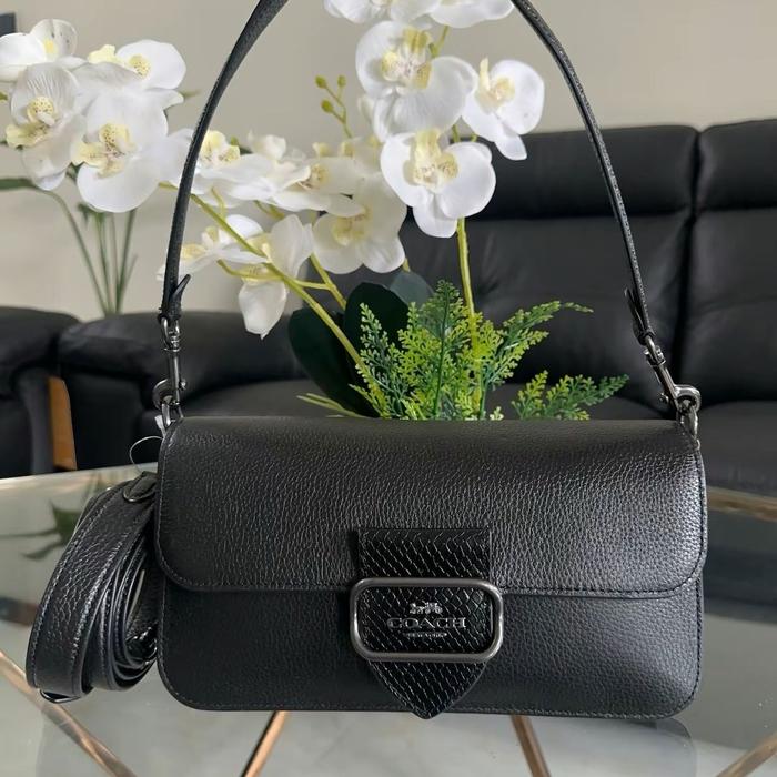 TAS COACH MORGAN SNAKE TRIM BLACK SHOULDER BAG