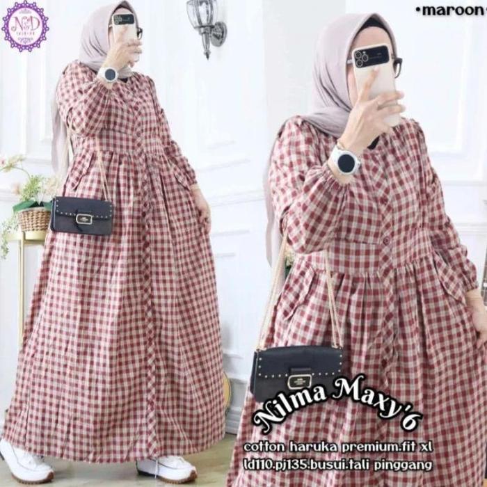 Ready Stok GAMIS WANITA MOTIF KOTAK NILMA MAXY